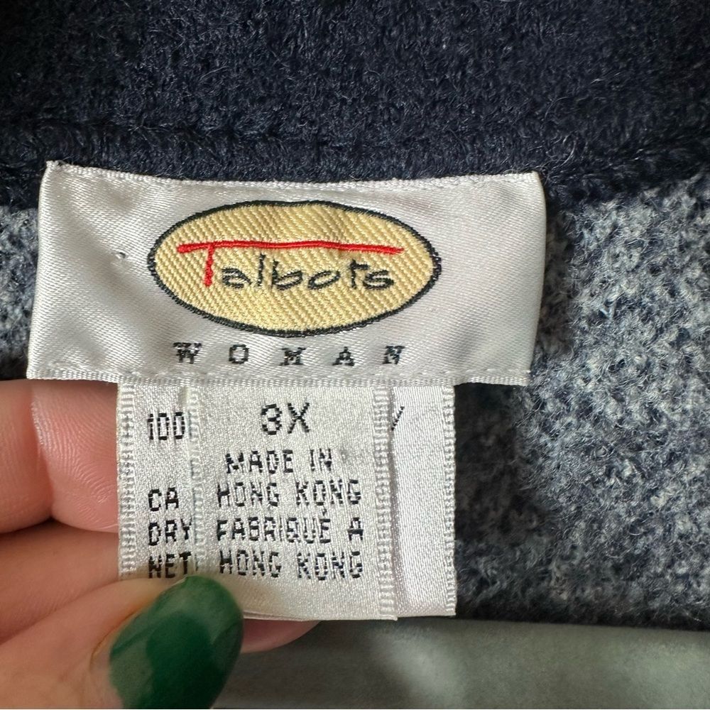 Talbots Navy and Light Blue Patchwork Bomber Jacket 100% MERINO WOOL - Picture 3 of 10
